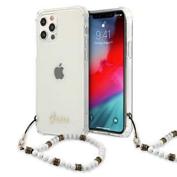 Guess White Pearl Strap - Coque iPhone 12 / iPhone 12 Pro (Transparent)