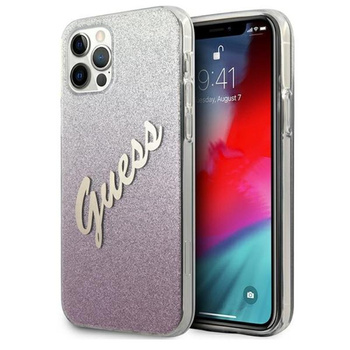 Guess Glitter Gradient Script - Etui iPhone 12 Pro Max (różowy)