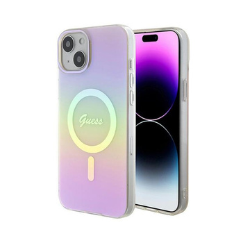 Guess IML Iridescent MagSafe - Coque pour iPhone 15 Plus (rose)