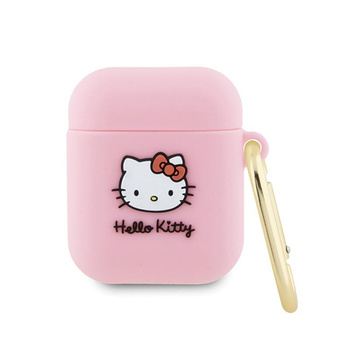 Hello Kitty Silikonová 3D hlava kočičky - pouzdro pro AirPods 1/2 generace (růžové)