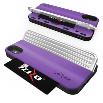 Zizo Retro Series - Coque pour iPhone Xs/ X avec pochette pour cartes + support + écran en verre 9H (Violet/Argent)