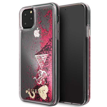 Guess Liquid Glitter Hearts - iPhone 11 Pro Max Hülle (Himbeere)