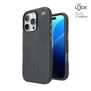 Speck Presidio2 Grip ClickLock & MagSafe - iPhone 16 Pro Case (Charcoal Grey / Cool Bronze / White)