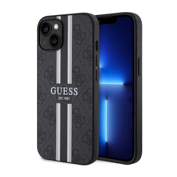 Guess 4G Gedruckte Streifen MagSafe - iPhone 14 Tasche (Schwarz)