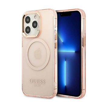 Guess Gold Outline Translucent MagSafe - Etui iPhone 13 Pro Max (różowy)