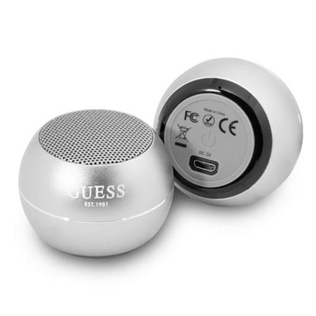 Guess Mini Bluetooth reproduktor 3W 4H - Bluetooth 5.0 reproduktor (stříbrný)