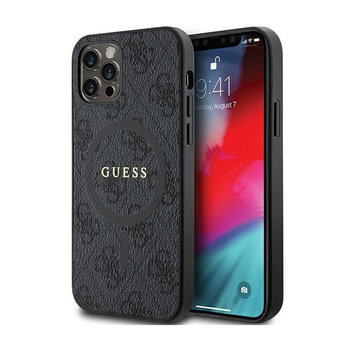 Guess 4G Collection Leather Metal Logo MagSafe - iPhone 12 / iPhone 12 Pro Case (black)