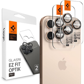 Spigen Optik Pro GLAS.TR EZ Fit Camera Protector 2-Pack - ochranné sklo objektivu pro iPhone 16 Pro / 16 Pro Max (2 ks) (Desert Titanium)