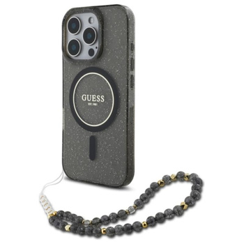 Guess IML Glitter With Pearl Strap MagSafe Case - iPhone 16 Pro Case (noir)