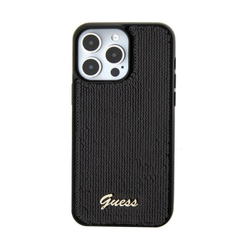 Guess Paillettenschrift Metall - iPhone 15 Tasche (schwarz)