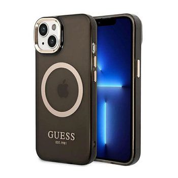 Guess Gold Outline Translucent MagSafe - Etui iPhone 14 (czarny)