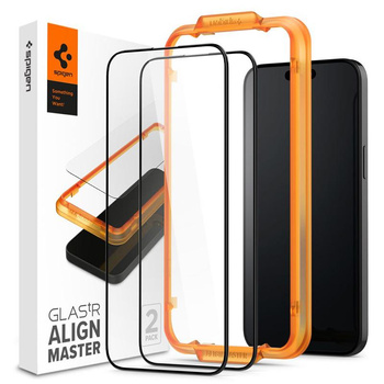 Spigen Alm Glass FC 2er-Pack - gehärtetes Glas für iPhone 15 Pro Max 2 Stück (schwarzer Rahmen)