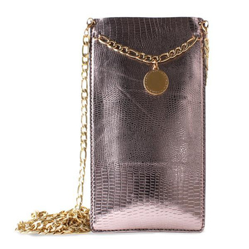 PURO GLAM Chain - Universal smartphone case with 2 card slots w/gold chain XL (brown)