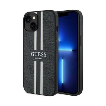 Guess 4G Gedruckte Streifen MagSafe - iPhone 15 Tasche (schwarz)