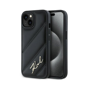 Karl Lagerfeld Diagonal gesteppte Schrift - iPhone 15 / 14 / 13 Tasche (schwarz)