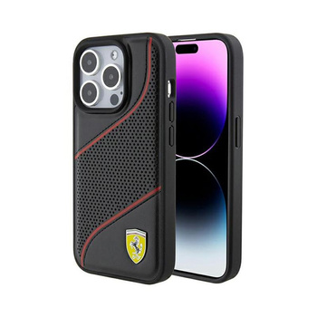 Ferrari Perforierte Wellen Metall Logo - iPhone 15 Pro Tasche (schwarz)