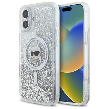 Karl Lagerfeld Liquid Glitter Karl Head MagSafe - Etui iPhone 16 Plus (przezroczysty)