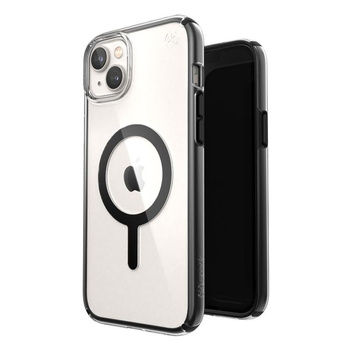 Speck Presidio Perfect-Clear avec Impact Geometry + MagSafe - Coque pour iPhone 14 Plus avec revêtement MICROBAN (transparent / noir)