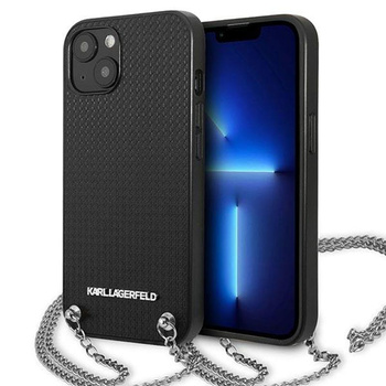 Karl Lagerfeld Leather Textured and Chain - Etui iPhone 13 (czarny)