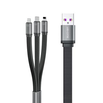 WEKOME WDC-157 King Kong 2nd gen - Câble de connexion 3-en-1 USB-A vers Lightning + USB-C + Micro USB 6A à charge rapide 1,3 m (Noir)