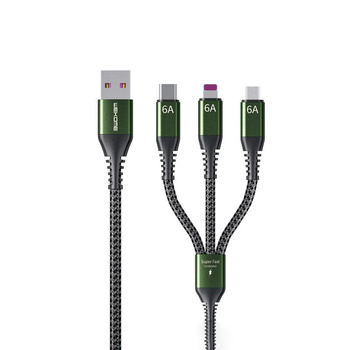 WEKOME WDC-170 Raython Series - Připojovací kabel 3 v 1 USB-A na USB-C + Lightning + Micro USB Fast Charging PD 1,2 m (černý)