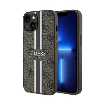 Guess 4G Printed Stripes MagSafe - pouzdro pro iPhone 15 (hnědé)