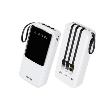 WEKOME WP-10 Pop Digital Series - Banque d'énergie 20000 mAh avec câble intégré USB-C / Lightning / Micro USB + USB-A (Blanc)