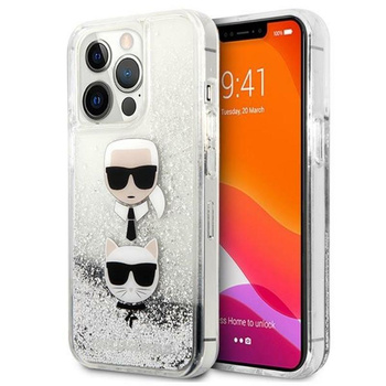 Karl Lagerfeld Liquid Glitter Karl & Choupette Head - Etui iPhone 13 Pro Max (srebrny)