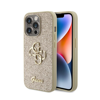 Guess Glitter Script Big 4G - iPhone 15 Pro Tasche (Gold)