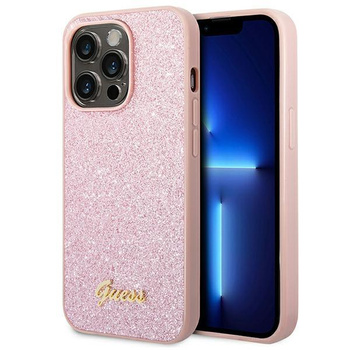 Guess Glitter Flakes Metal Logo Case - iPhone 14 Pro Case (pink)