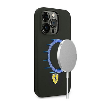 Ferrari Liquid Silicone Case Metal Logo MagSafe – Etui iPhone 14 Pro (Czarny)