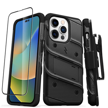 ZIZO BOLT Series - Armored iPhone 14 Pro case with 9H glass for screen + holder with stand (black)