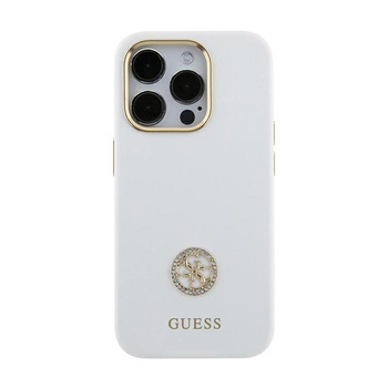 Silikonové pouzdro Guess Logo Strass 4G - iPhone 15 (bílé)