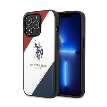 US Polo Assn Tricolor Embossed - pouzdro pro iPhone 14 Pro Max (bílé)