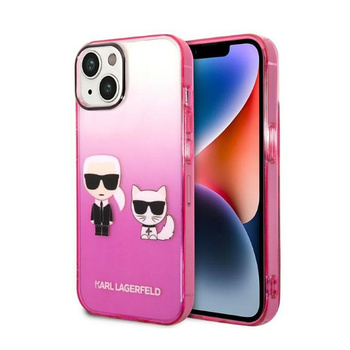 Karl Lagerfeld Farbverlauf Ikonik Karl & Choupette - iPhone 14 Plus Tasche (rosa)