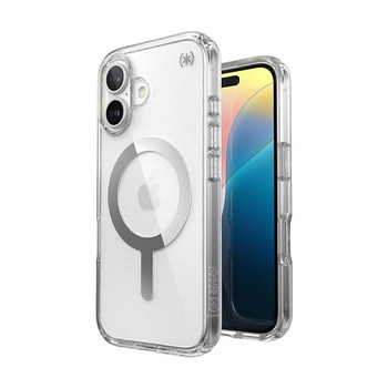 Speck Presidio Perfect-Clear MagSafe - Etui iPhone 16 (Clear / Chrome Finish / Serene Silver)